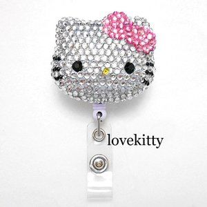 Pink Hello Kitty Inspired Blinged Rhinestone Retractable ID Badge Reel Holder